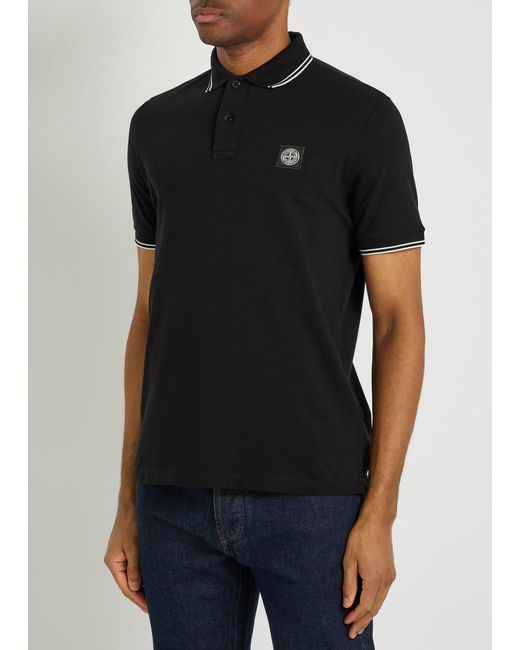 Stone Island Black Piqué Cotton Polo Shirt for men