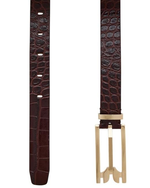 Victoria Beckham White Dorian Pin Buckle Crocodile-Effect Leather Belt