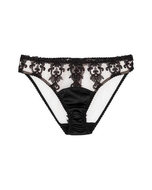 Fleur Of England Black Onyx Embroidered Tulle Briefs