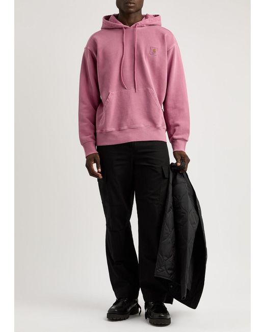 Carhartt Pink Nelson Logo Hooded Cotton Sweatshirt for men