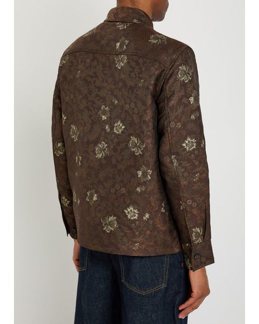 Les Deux Brown Kaleb Floral-Jacquard Woven Overshirt for men