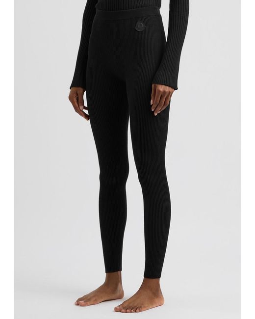 Moncler Black Logo Ribbed-Knit Leggings