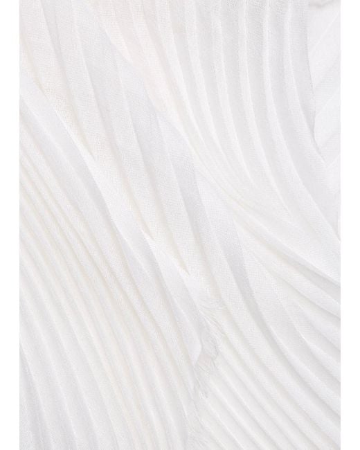Issey Miyake White Pleated Fine-Knit Scarf