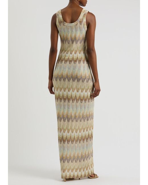 Missoni Natural Zigzag Metallic Fine-Knit Maxi Dress