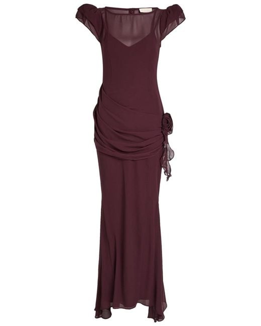 De La Vali Purple Florentine Draped Chiffon Maxi Dress