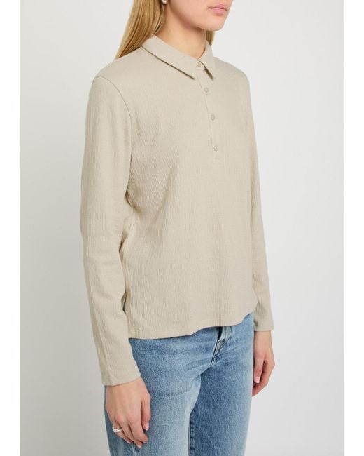 Eileen Fisher Natural Henley Textured Cotton-Blend Polo Shirt