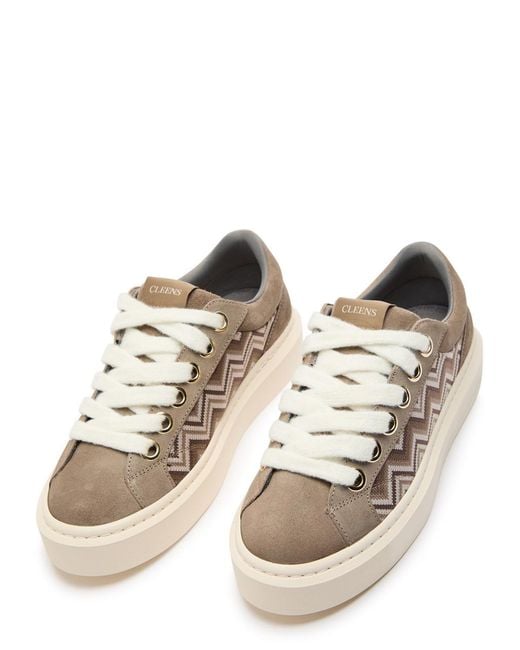 Cleens Natural Ace Chevron-Knit Suede Sneakers for men