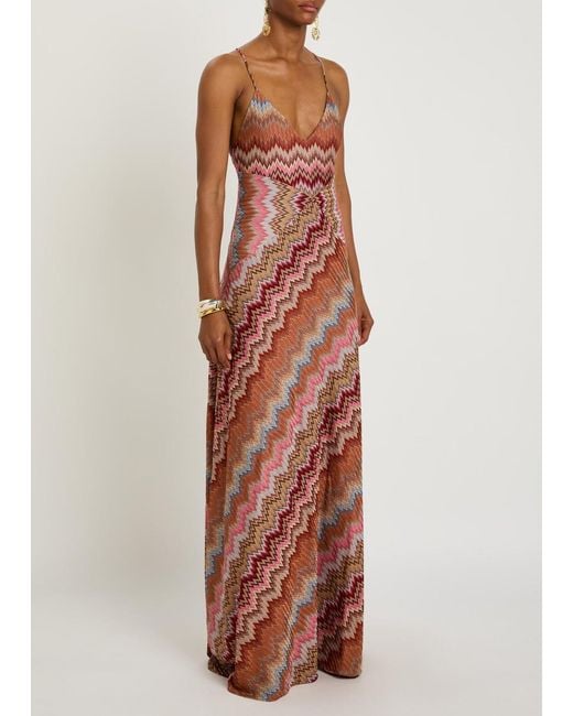 Missoni Red Chevron Fine-Knit Maxi Dress