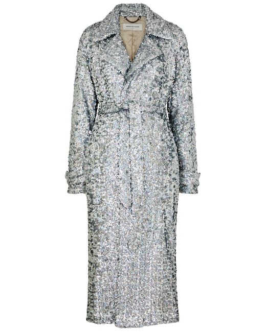 Dries Van Noten Gray Ronas Holographic Sequin Coat