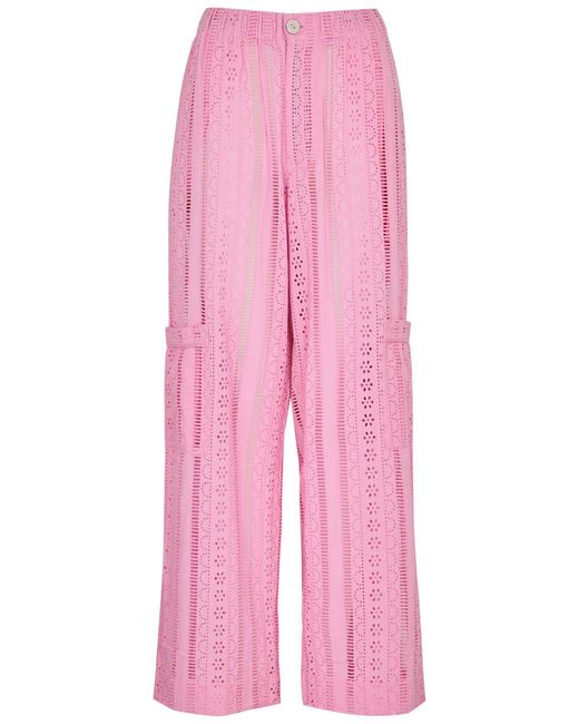 Damson Madder Pink Vacation Rafe Broderie Anglaise Cotton Trousers