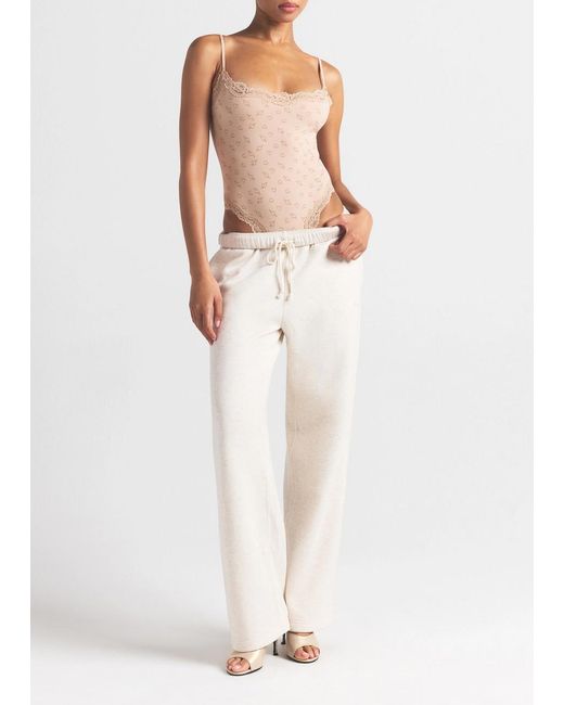 Skims Natural Printed Lace-Trim Stretch-Jersey Bodysuit