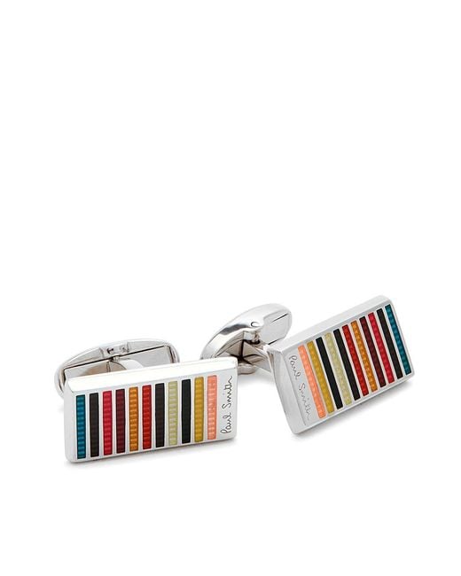 Paul Smith White Signature Stripe Cufflinks for men