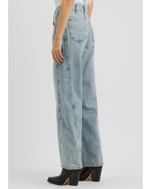 Free People Blue Aster Panelled Straight-Leg Jeans