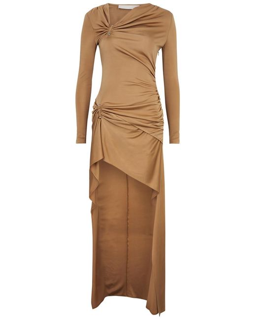 Dion Lee Natural Ruched Asymmetric Jersey Maxi Dress