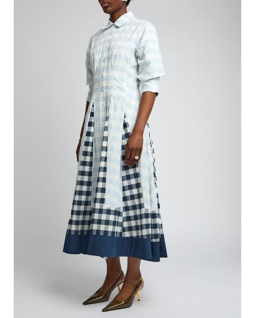 Jonathan Simkhai Blue Jazz Gingham Cotton Midi Dress
