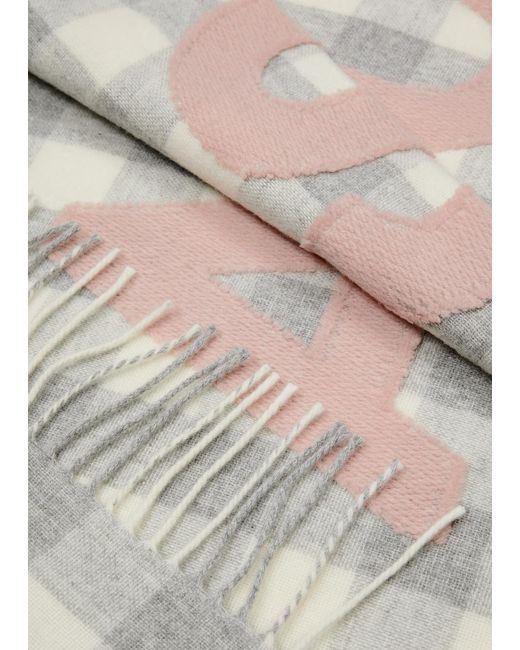 Acne Gray Veda Logo Checked Wool-blend Scarf