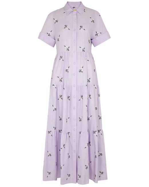 Erdem Purple Helena Embroidered Cotton-blend Maxi Dress