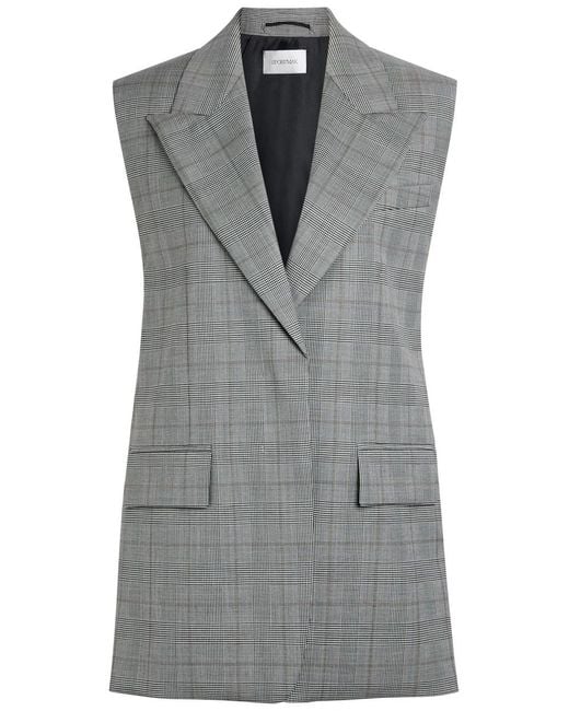 Sportmax Gray Plaid Wool Sleeveless Blazer