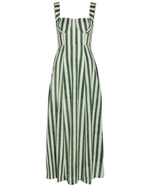 Emporio Sirenuse Green Azzurra Striped Cotton Midi Dress