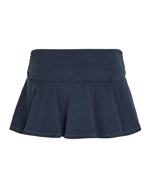 Skims Blue Foldover Stretch-Cotton Mini Skort