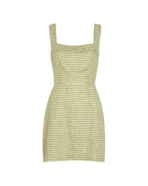 Reformation Green Celosia Gingham-Jacquard Linen Mini Dress