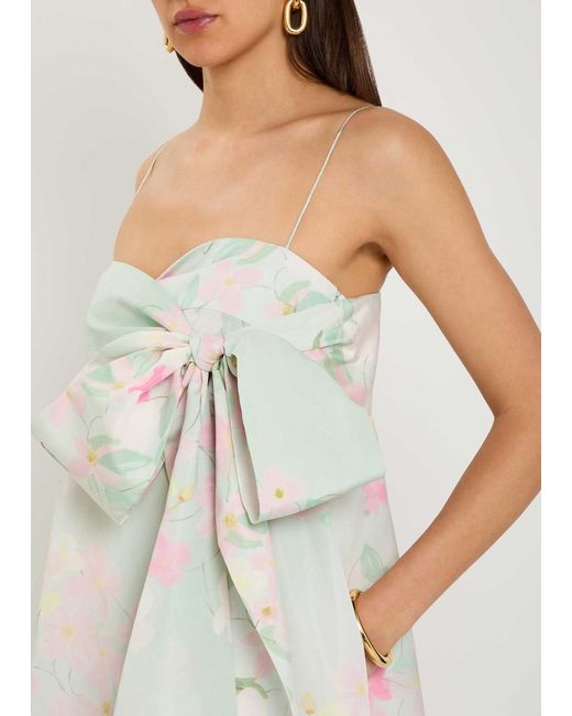 BERNADETTE White Bailey Bow Floral-Print Shell Midi Dress