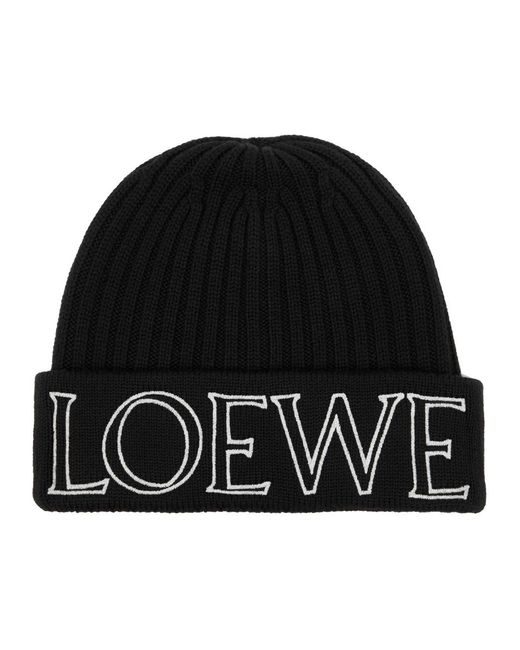 Loewe Black Logo-Embroidered Ribbed Wool Beanie for men
