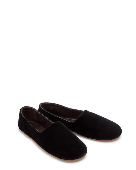 The Row Black Ponti Velvet Slipper Flats