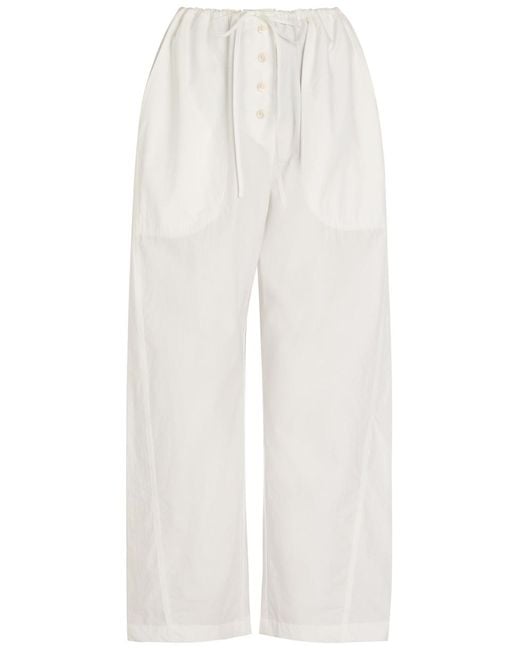 Studio Nicholson White Drawstring Straight-Leg Cotton Trousers