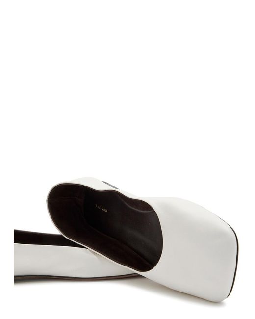 The Row White Square Grained-Leather Ballet Flats