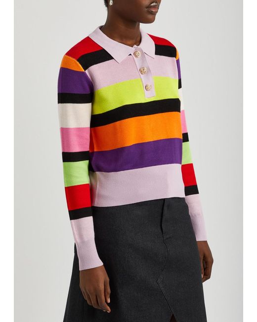 Olivia Rubin Pink Mary Striped Knitted Polo Jumper