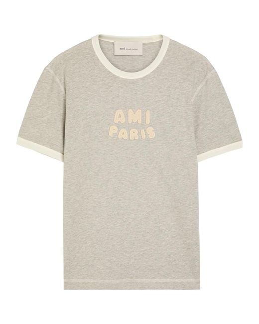 AMI White Logo-Appliquéd Cotton T-Shirt for men