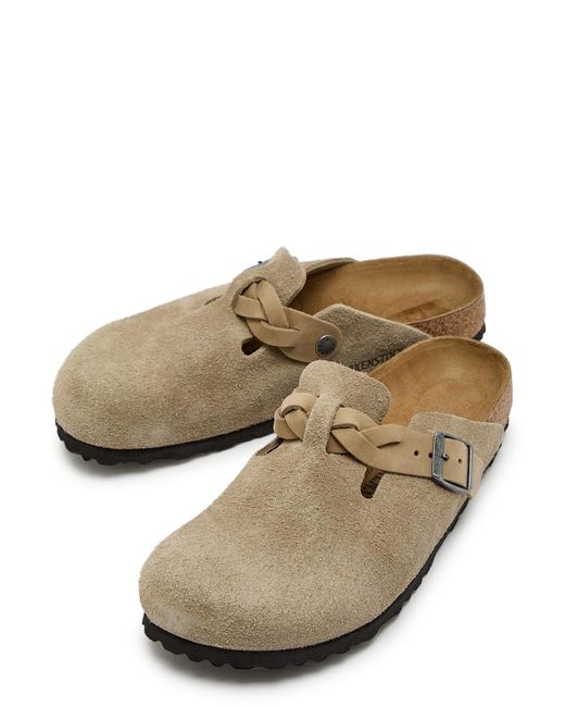 Birkenstock Brown Boston Braided Brushed Suede Clogs