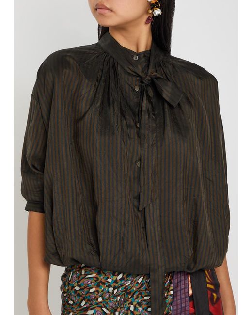 Dries Van Noten Black Cenvy Pinstriped Woven Blouse