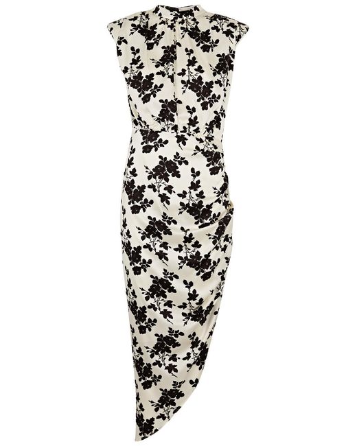 Veronica Beard White Kendall Floral-print Stretch-silk Midi Dress
