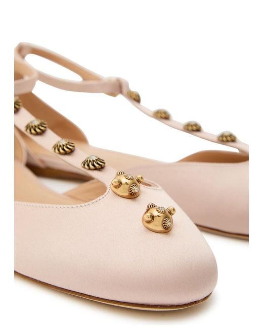 Chloé Natural Celeste Embellished Satin Ballet Flats