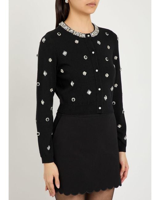 Alice + Olivia Black Dollie Embellished Cardigan