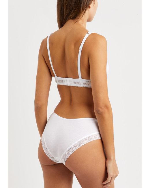 Simone Perele White Eugenie Ribbed Lace-trimmed Briefs