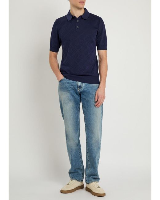 Dolce & Gabbana Blue Logo-Jacquard Silk Polo Shirt for men