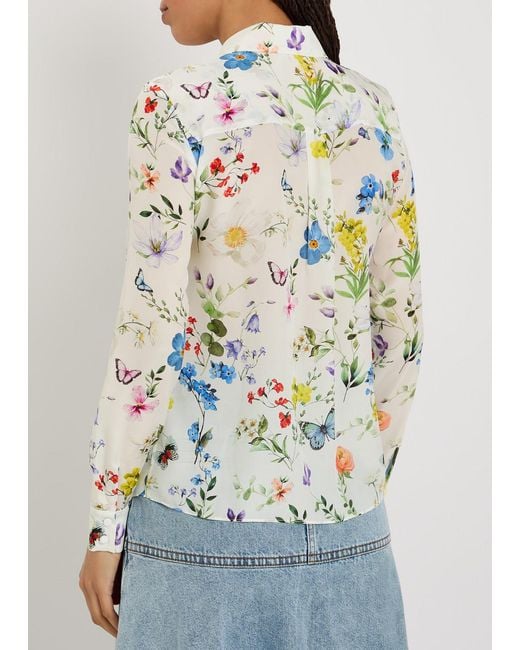 Alice + Olivia Gray Willa Floral Print Silk Shirt