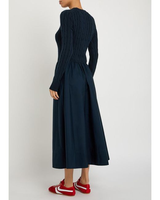 Polo Ralph Lauren Blue Logo Stretch-Cotton Midi-Dress