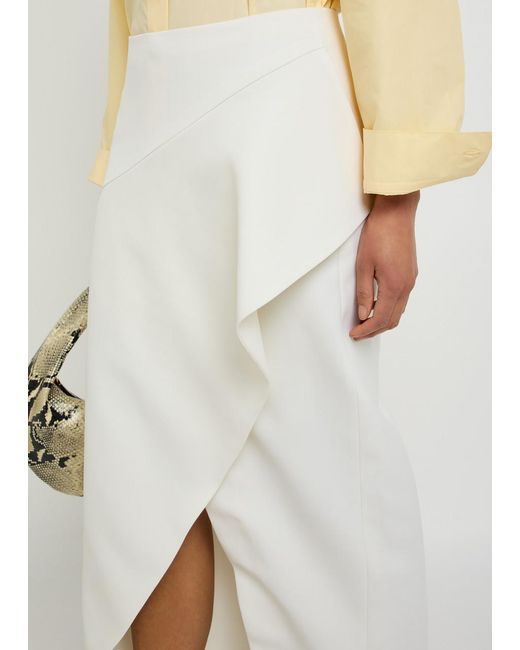 Khaite White Jaia Wrap-Effect Wool Midi Skirt