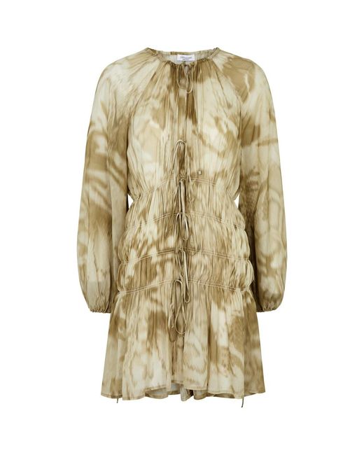 Blumarine Natural Printed Gathered Chiffon Mini Dress