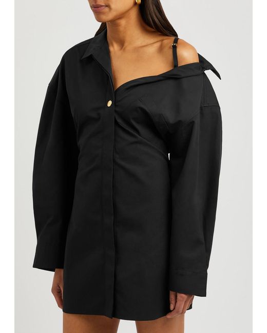 Jacquemus Black La Mini Robe Chemise Cotton Mini Dress