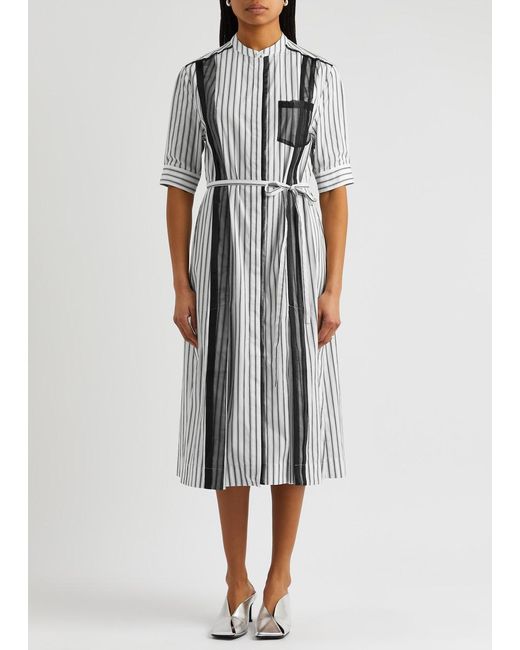 3.1 Phillip Lim Gray Striped Cotton Poplin Midi Dress