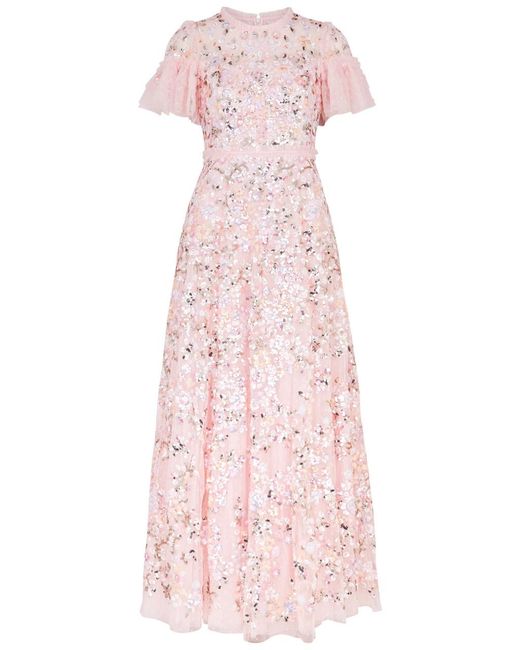 Needle & Thread Pink Dream Garland Sequin-embellished Tulle Gown