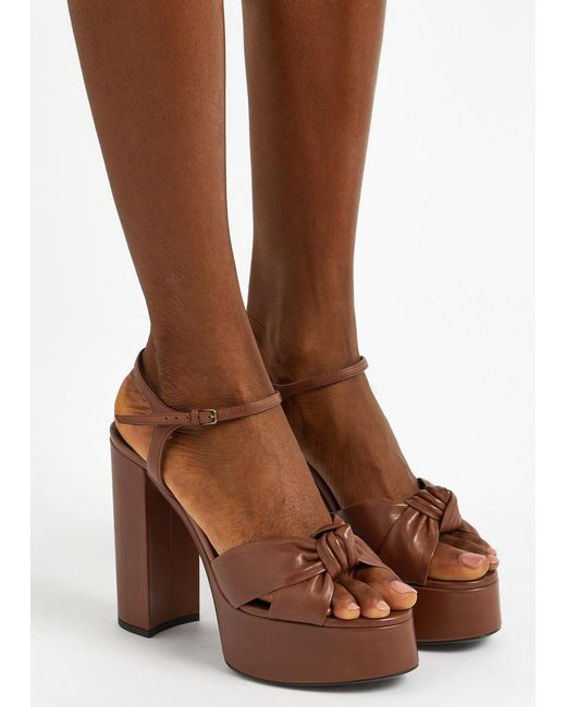 Saint Laurent Brown Bianca 85 Platform Leather Sandals