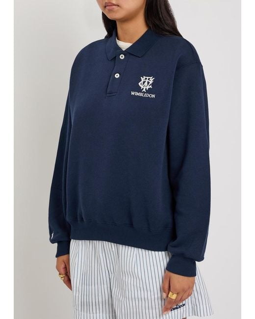 Polo Ralph Lauren Blue Embroidered Cotton-Blend Polo Sweatshirt
