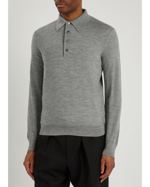 Tom Ford Gray Fine-Knit Wool Polo Jumper for men