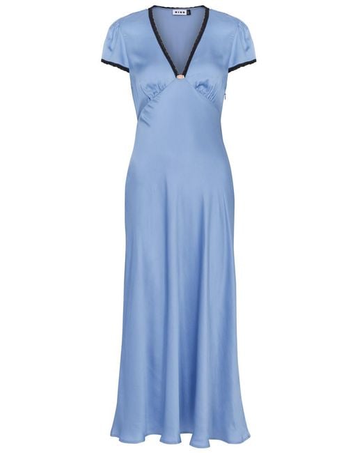 Rixo Blue Clarice Leopard-print Satin Night Dress